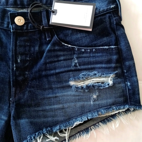 NEW 3X1 Women's Raw Hem  Distressed Dark Blue Jean Shorts Size 28 New - Picture 13 of 14